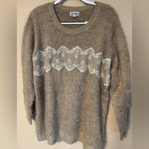 Angel Ribbons Oatmeal Soft Cozy Eyelash Sweater with Lace Accent 18/20